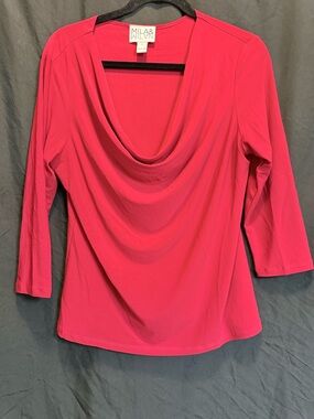 Women's Red Draped Cowl Neck Top